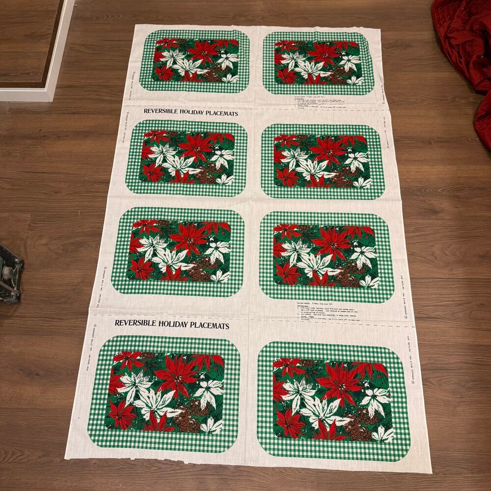 Vintage Springs Mills Reversible Holiday Placemats Fabric Panel Uncut Makes 8